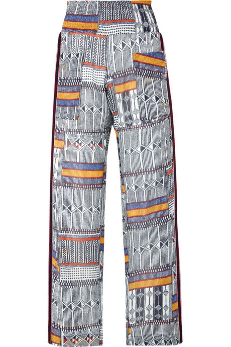 Kente smocked canvas-trimmed printed cotton-gauze pants