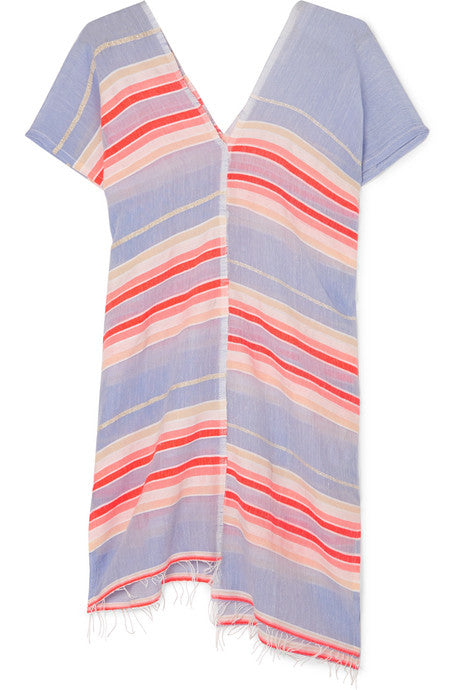 Fiesta asymmetric striped frayed cotton-blend gauze tunic