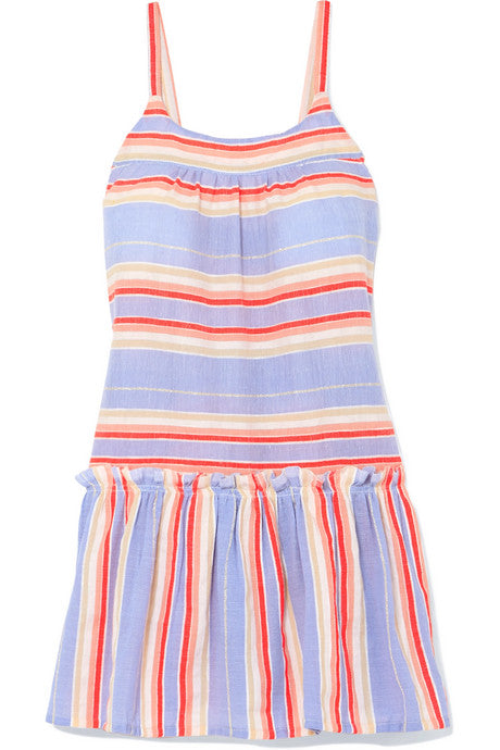 Fiesta ruffled striped cotton-blend gauze mini dress