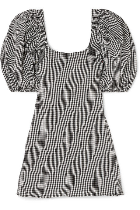 Famous ruched gingham cotton-blend poplin mini dress