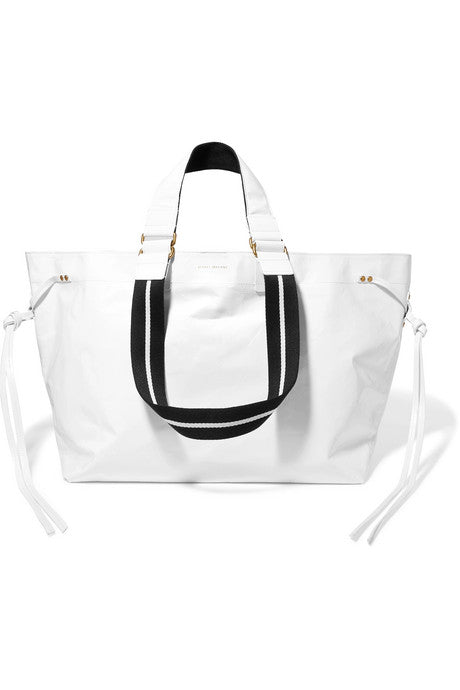 Wardy canvas-trimmed textured-leather tote