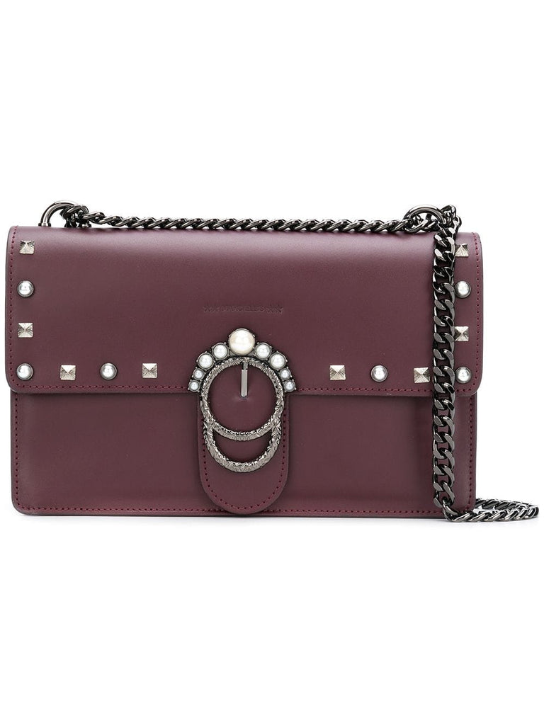 foldover top embellished shoulder bag