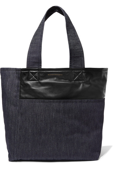 Sunday leather-trimmed denim tote