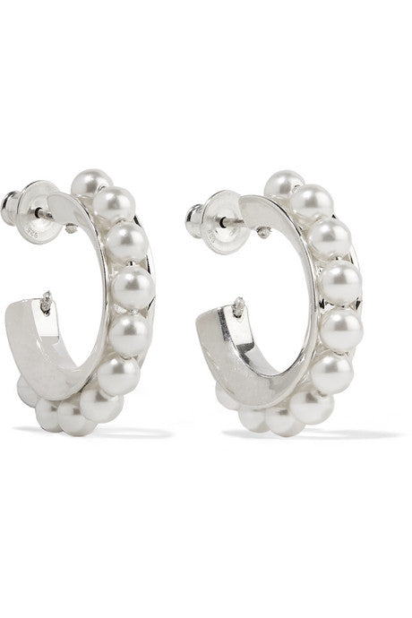 Silver pearl hoop earrings