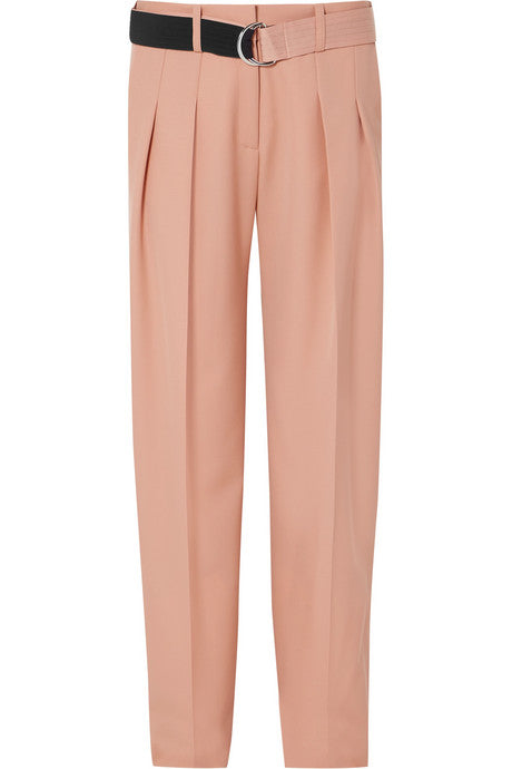 Belted pleated wool-cady tapered pants