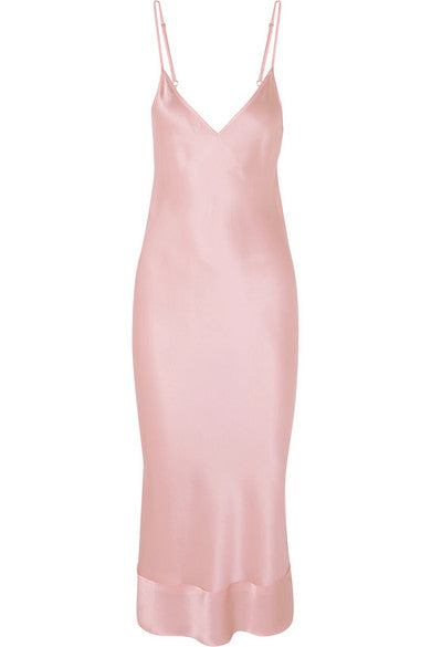 Rose silk-satin midi dress