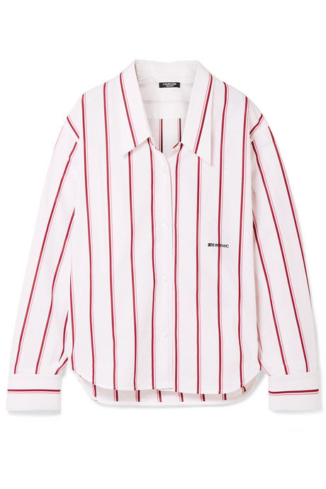 Oversized embroidered striped cotton-poplin shirt