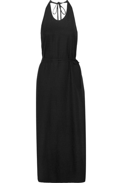 Apron open-back silk halterneck dress