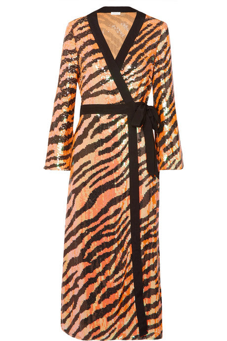 Gigi tiger-print sequined chiffon wrap dress