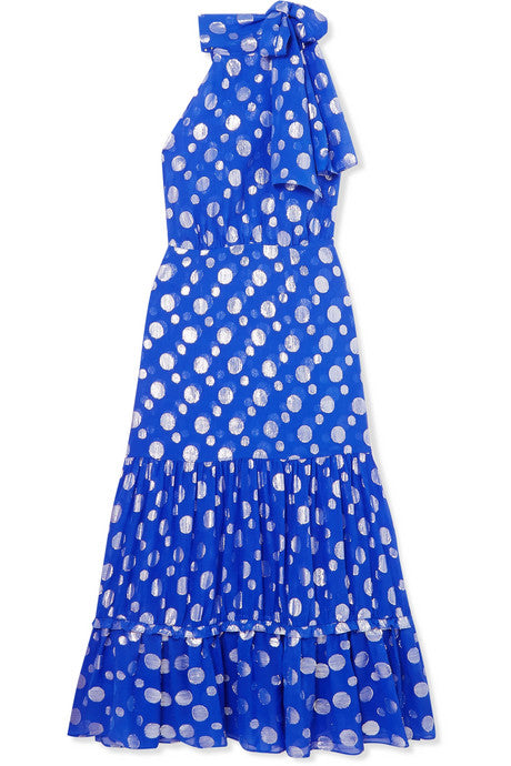 Eleanor polka-dot fil coupé silk-chiffon midi dress