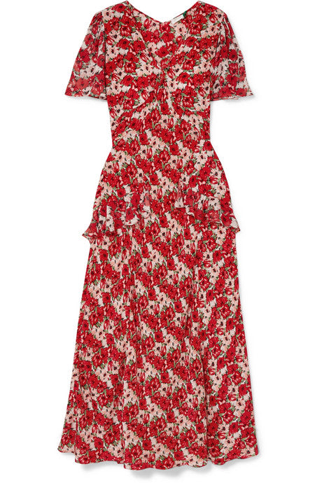 Evie ruffled floral-print silk crepe de chine dress