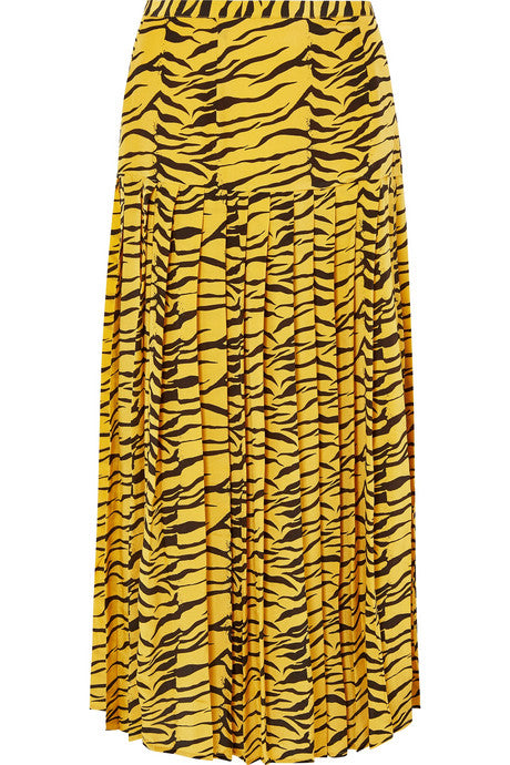 Tina pleated tiger-print silk crepe de chine skirt