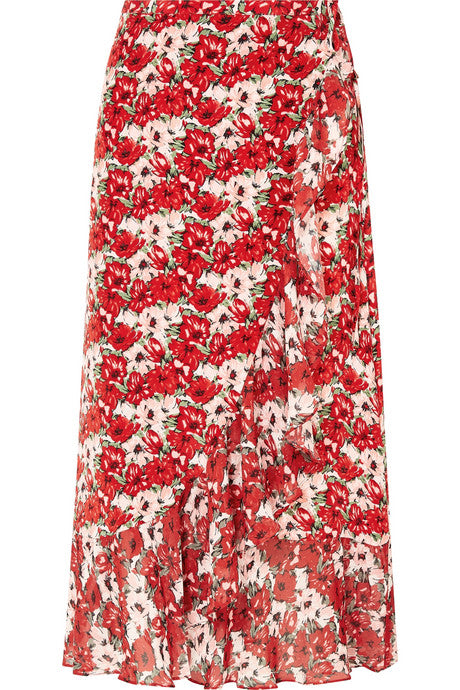 Gracie ruffled floral-print silk crepe de chine wrap skirt