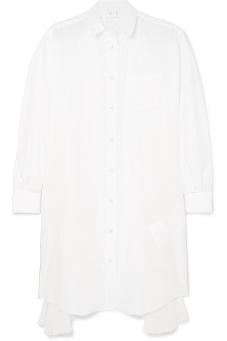 Organza-paneled poplin shirt dress