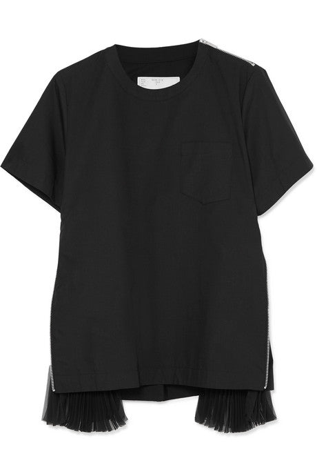 Organza-paneled cotton-poplin T-shirt