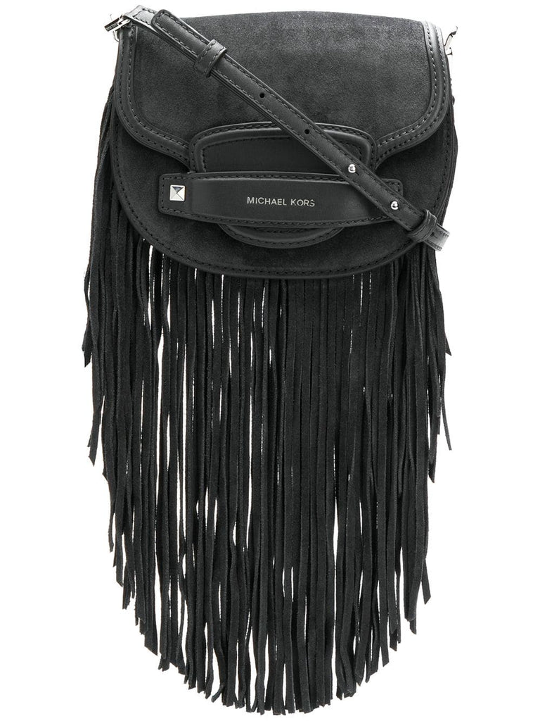 fringed logo crossbody bag