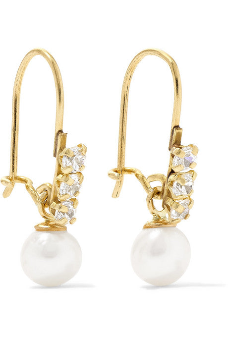 Lucille 14-karat gold, cubic zirconia and pearl earrings