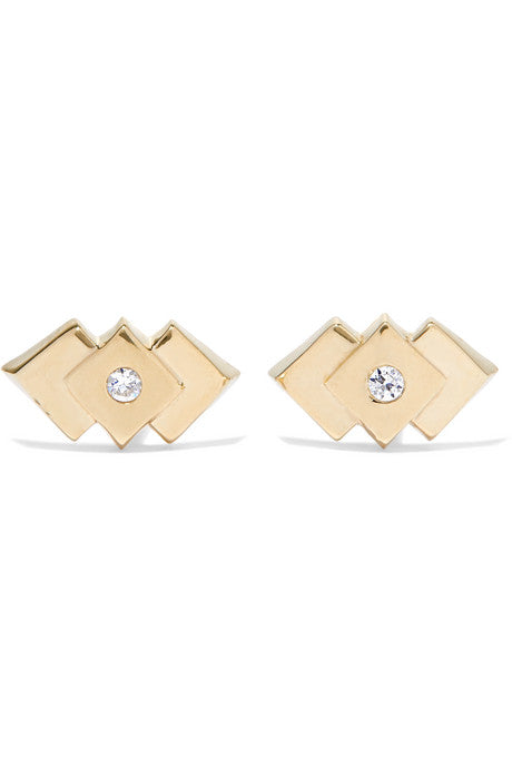 Deco 14-karat gold cubic zirconia earrings