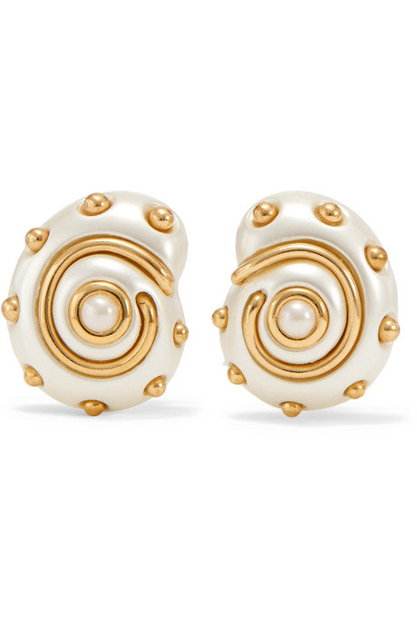 Gold-tone faux pearl clip earrings