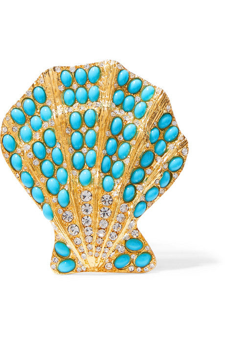 Gold-tone, turquoise and crystal brooch