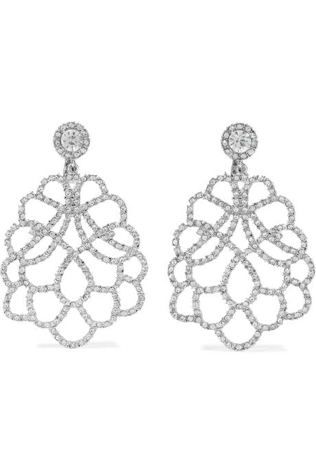 Rhodium-plated crystal clip earrings