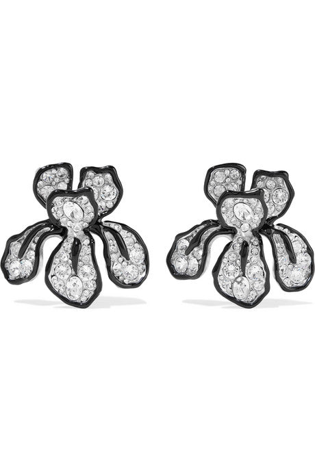 Rhodium-plated, enamel and crystal clip earrings