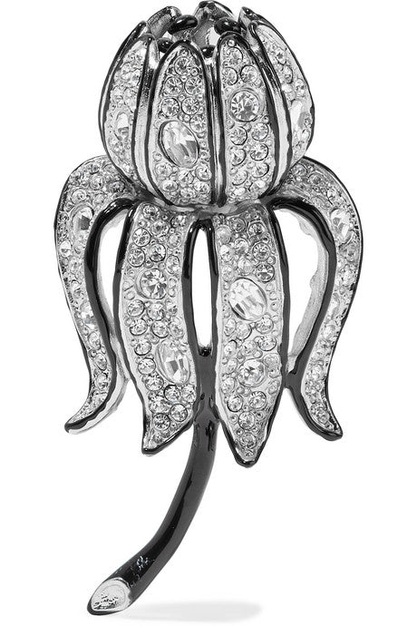 Rhodium-plated, enamel and crystal brooch