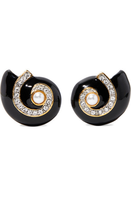 Gold-plated, enamel, crystal and faux pearl clip earrings