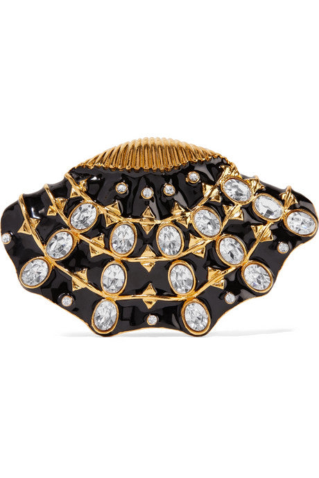 Gold-plated, enamel and crystal brooch