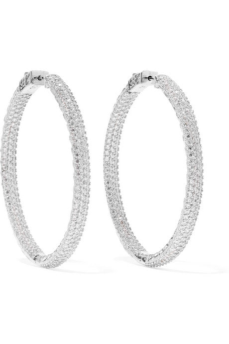 Rhodium-plated crystal hoop earrings