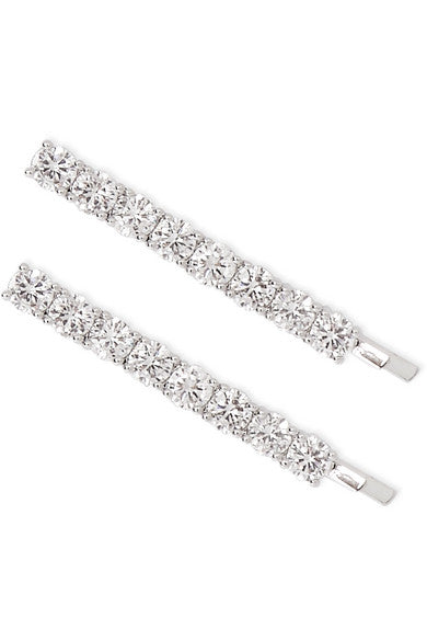 Silver-tone crystal hair slides