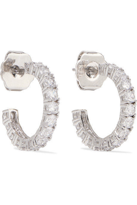 Rhodium-plated cubic zirconia hoop earrings