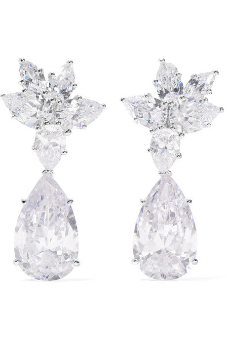 Rhodium-plated cubic zirconia clip earrings