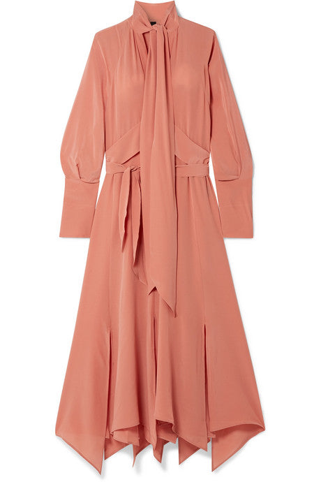 Dyer pussy-bow asymmetric silk-twill maxi dress