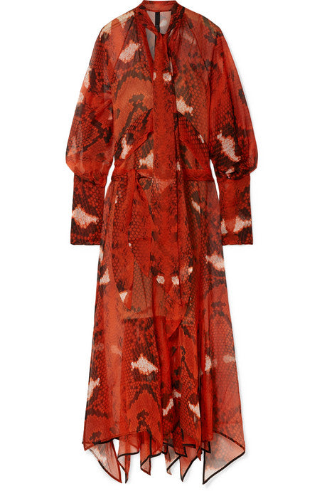 Delmar pussy-bow snake-print silk-chiffon maxi dress