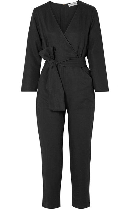 Morena wrap-effect Tencel and linen-blend jumpsuit