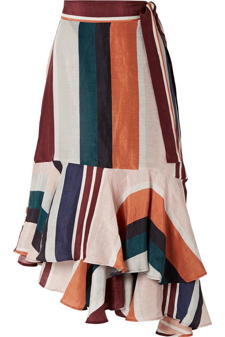 Rosita striped linen and silk-blend wrap skirt