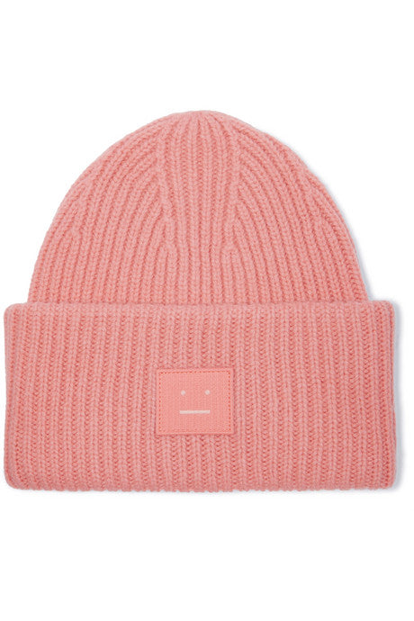 Pansy Face appliquéd ribbed wool beanie