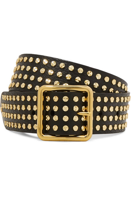 Studded textured-leather waist belt