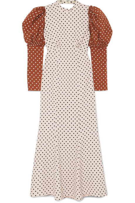 Sibylle draped two-tone polka-dot crepe midi dress