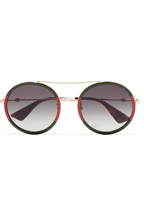 Round-frame striped acetate and gold-tone sunglasses