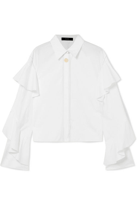 Voltaire ruffled cotton-poplin shirt