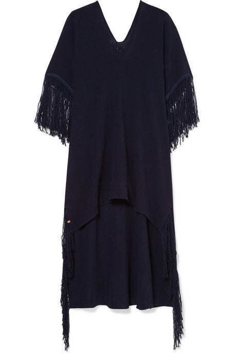 Butub asymmetric fringed cotton-gauze dress