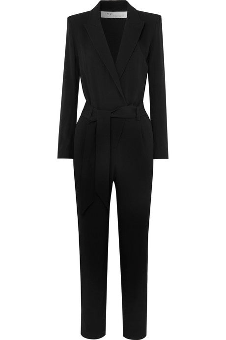 Delicate belted wrap-effect crepe jumpsuit