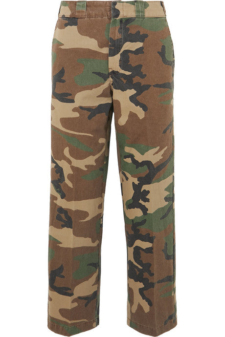 Slouch cropped camouflage-print cotton-twill wide-leg pants