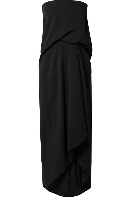 Strapless gathered crepe midi dress