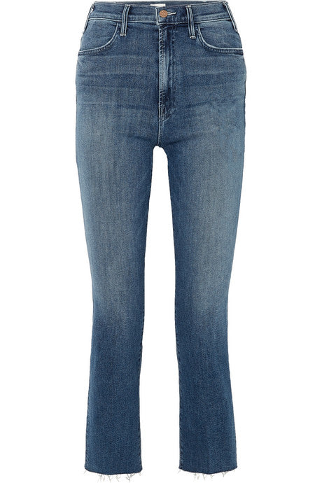 The Hustler cropped frayed high-rise flared jeans