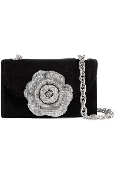 TRO crystal-embellished velvet and suede shoulder bag