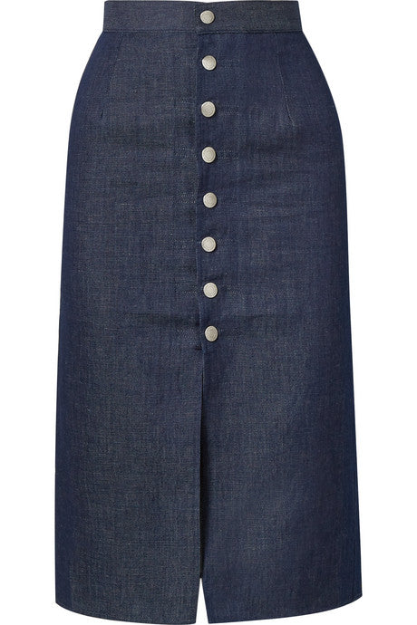 Luz cotton and linen-blend chambray skirt