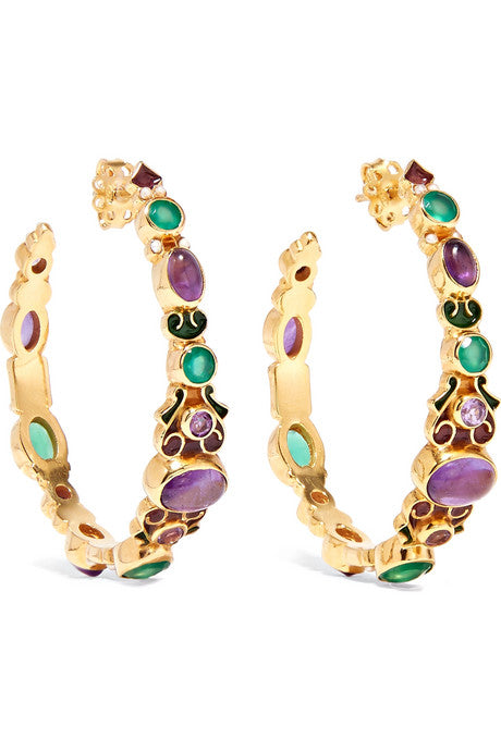 Gold-plated and enamel multi-stone hoop earrings